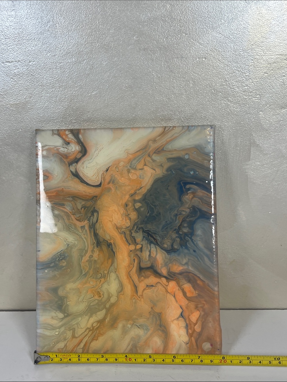 Abstract Resin Art Panel in Blue, Orange, Cream